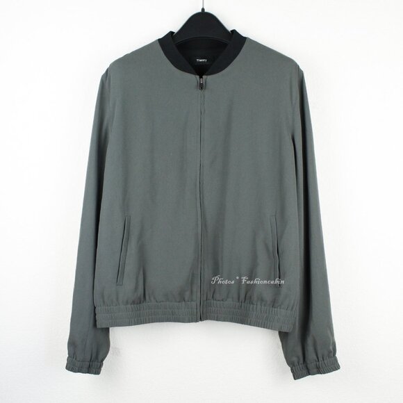 NWT Theory Front Zip Bomber Jacket, Thyme Green– Minimalist Lightweight Layer - Picture 2 of 14